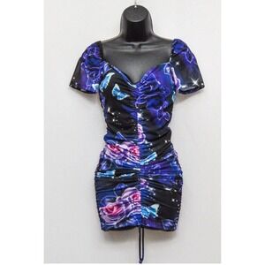 Dollskill Jaded London 80s Floral Print Ruched Mesh Minidress‎ Size 8 NWT